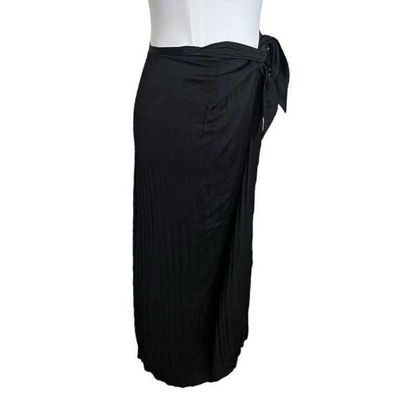 Vince Pleated Tie Front Midi Skirt Black Women’s Size XS Slit Gathered Waist - Picture 4 of 11